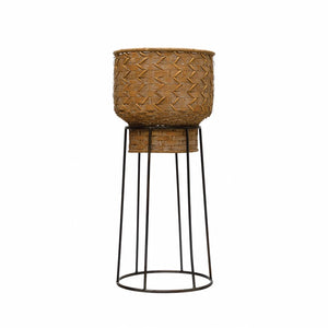 Hand Woven Rattan Planter with Metal Stand