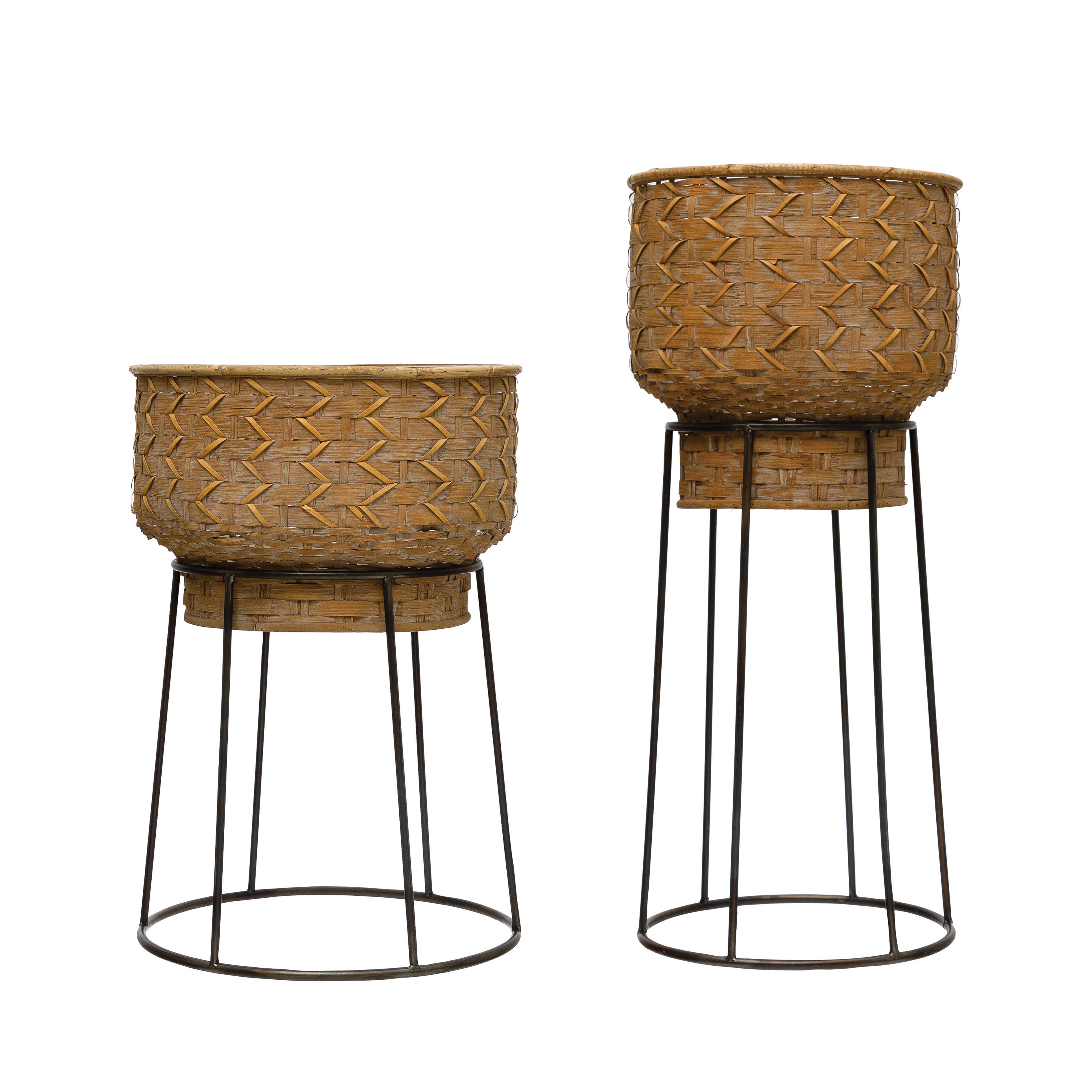Hand Woven Rattan Planter with Metal Stand