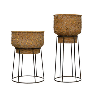 Hand Woven Rattan Planter with Metal Stand