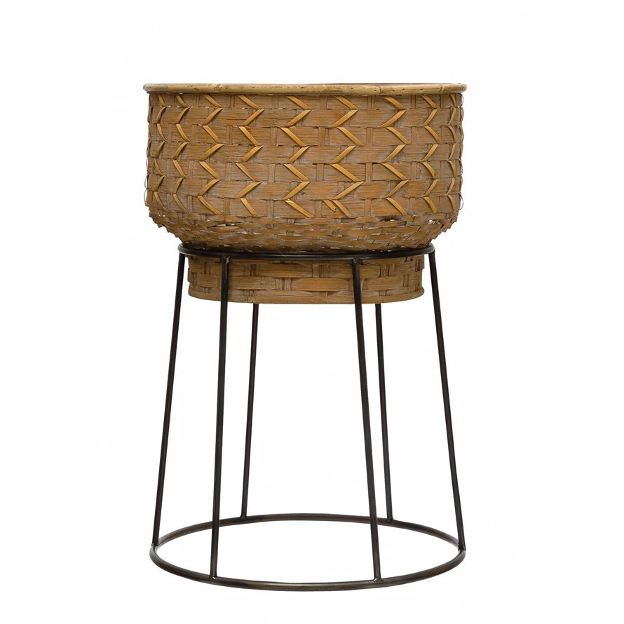 Hand Woven Rattan Planter with Metal Stand