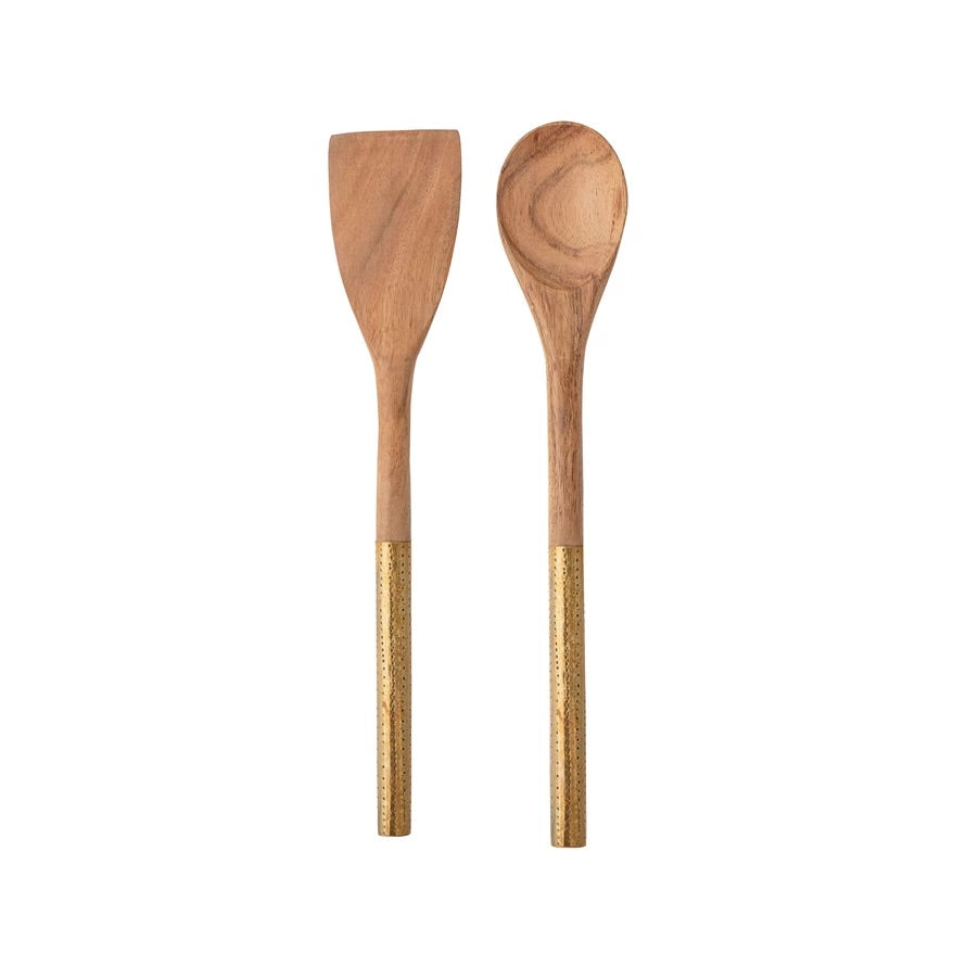 Wood Utensils with Brass Clad Handles
