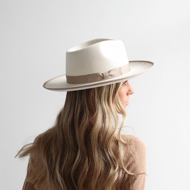 Monroe Fedora in Off White + Taupe